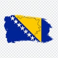 Flag of Bosnia and Herzegovina from brush strokes and Blank map Bosnia and Herzegovina. High quality map Bosnia and Herzegovina an